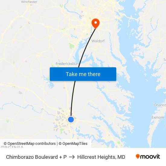 Chimborazo Boulevard + P to Hillcrest Heights, MD map