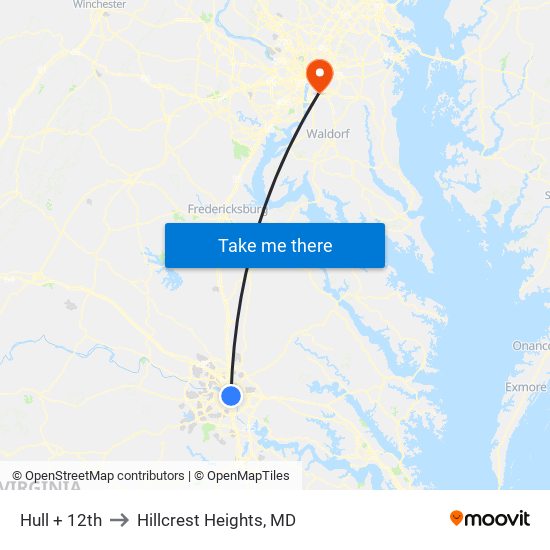 Hull + 12th to Hillcrest Heights, MD map