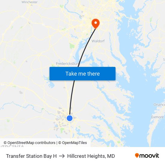 Transfer Station Bay H to Hillcrest Heights, MD map