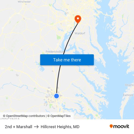 2nd + Marshall to Hillcrest Heights, MD map