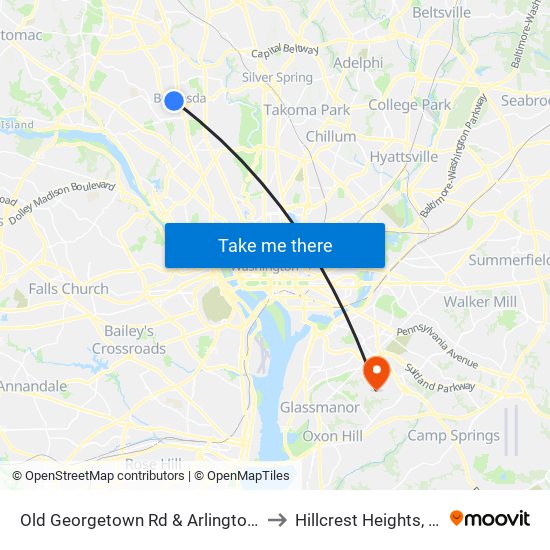 Old Georgetown Rd & Arlington Rd to Hillcrest Heights, MD map