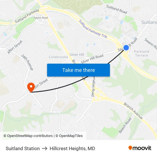 Suitland Station to Hillcrest Heights, MD map