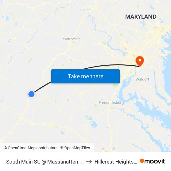 South Main St. @ Massanutten Library to Hillcrest Heights, MD map