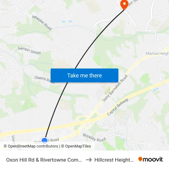 Oxon Hill Rd & Rivertowne Commons M to Hillcrest Heights, MD map