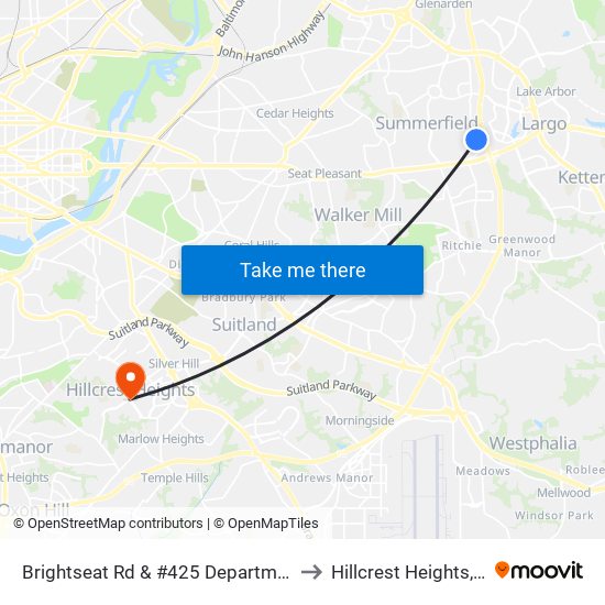 Brightseat Rd & #425 Department Of to Hillcrest Heights, MD map