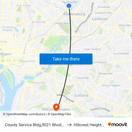 County Service Bldg;5021 Rhode Island to Hillcrest Heights, MD map