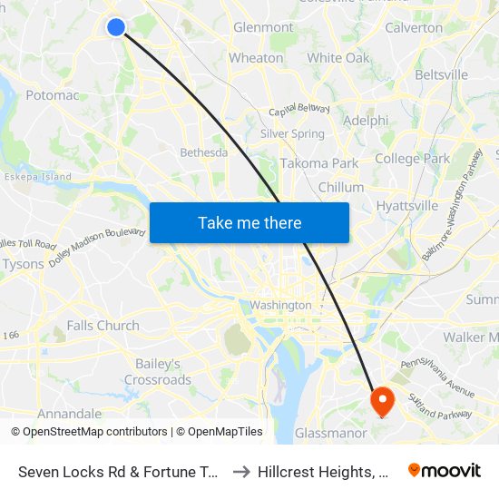 Seven Locks Rd & Fortune Terr to Hillcrest Heights, MD map