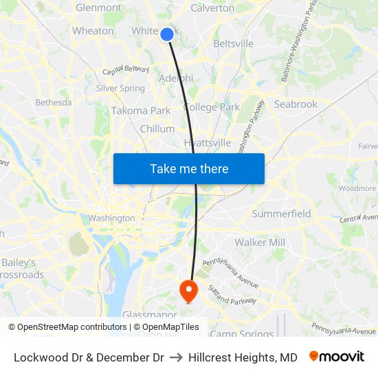 Lockwood Dr & December Dr to Hillcrest Heights, MD map