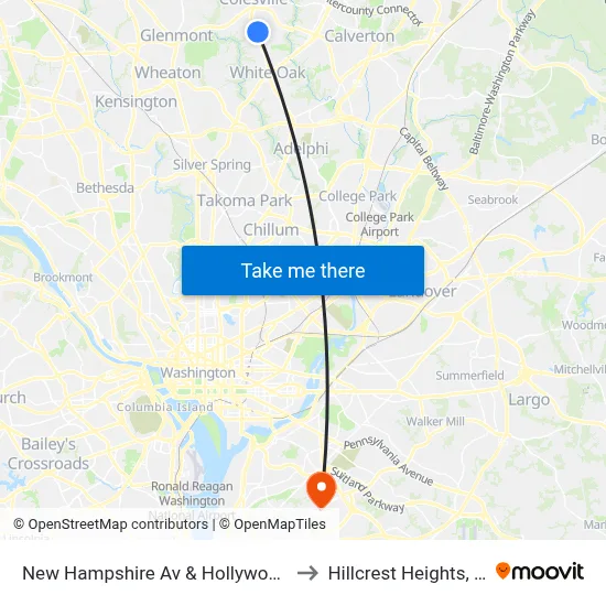 New Hampshire Av & Hollywood Av to Hillcrest Heights, MD map