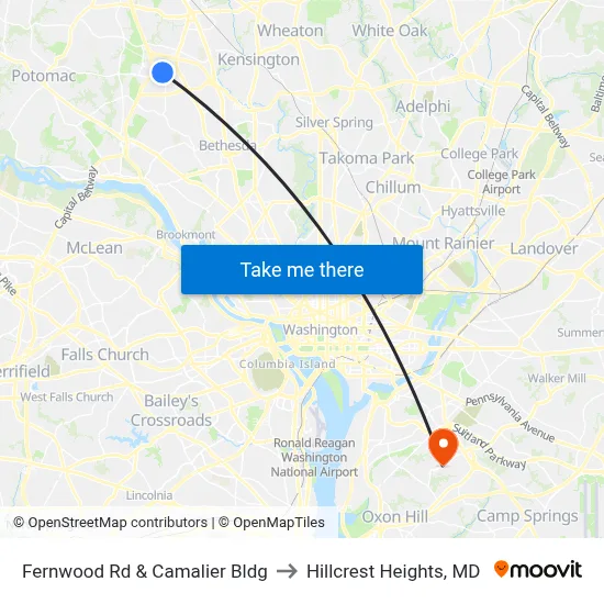 Fernwood Rd & Camalier Bldg to Hillcrest Heights, MD map