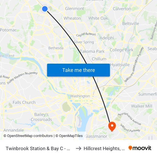 Twinbrook Station & Bay C - West to Hillcrest Heights, MD map