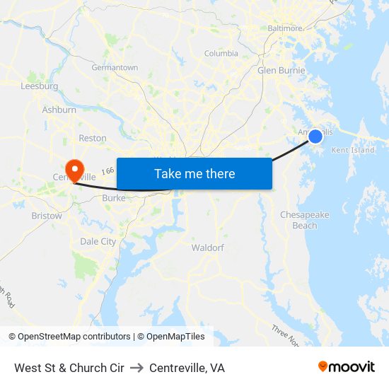 West St & Church Cir to Centreville, VA map