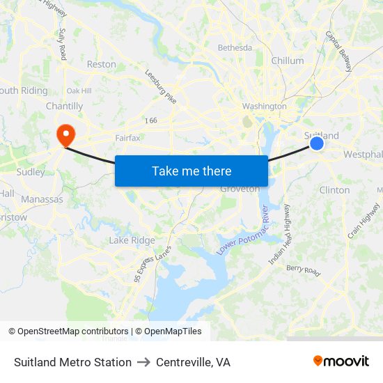 Suitland Metro Station to Centreville, VA map