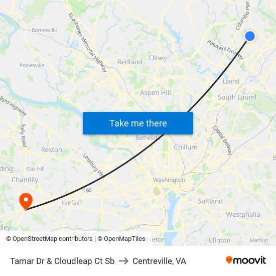 Tamar Dr & Cloudleap Ct Sb to Centreville, VA map