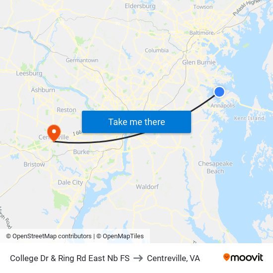 College Dr & Ring Rd East Nb FS to Centreville, VA map