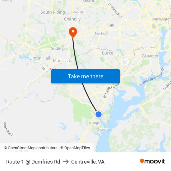 Route 1 @ Dumfries Rd to Centreville, VA map