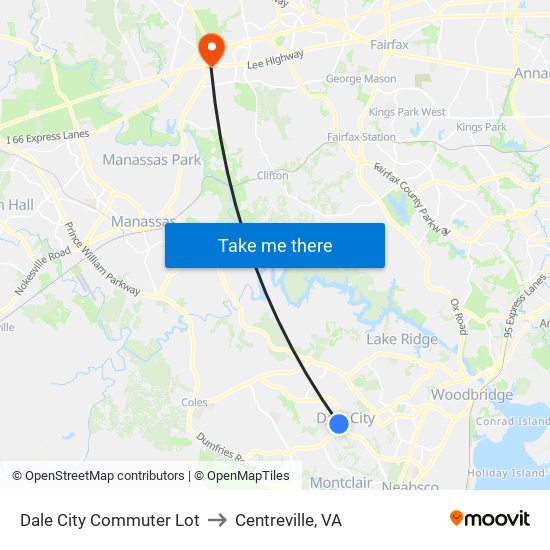 Dale City Commuter Lot to Centreville, VA map