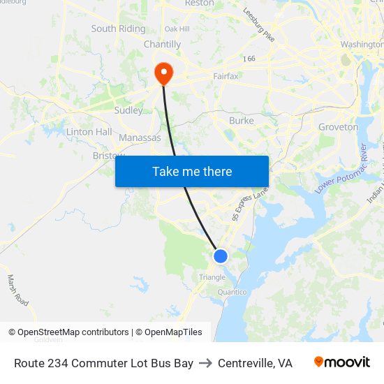 Route 234 Commuter Lot Bus Bay to Centreville, VA map