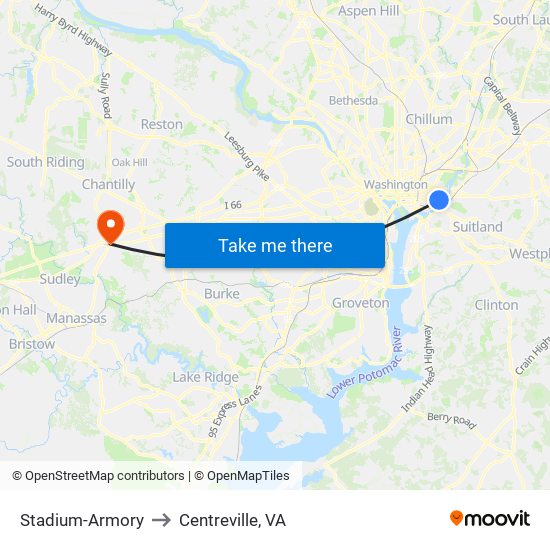 Stadium-Armory to Centreville, VA map