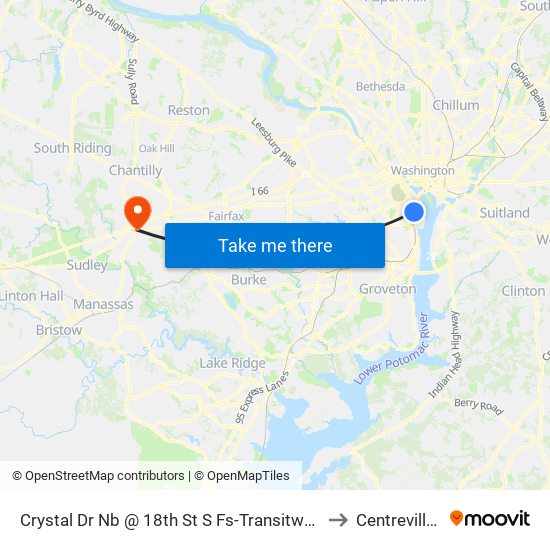 Crystal Dr Nb @ 18th St S Fs-Transitway Station E to Centreville, VA map