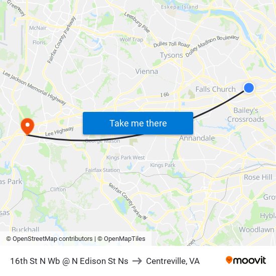 16th St N Wb @ N Edison St Ns to Centreville, VA map