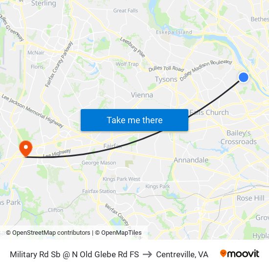 Military Rd Sb @ N Old Glebe Rd FS to Centreville, VA map