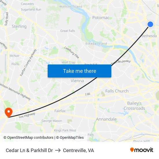 Cedar Ln & Parkhill Dr to Centreville, VA map