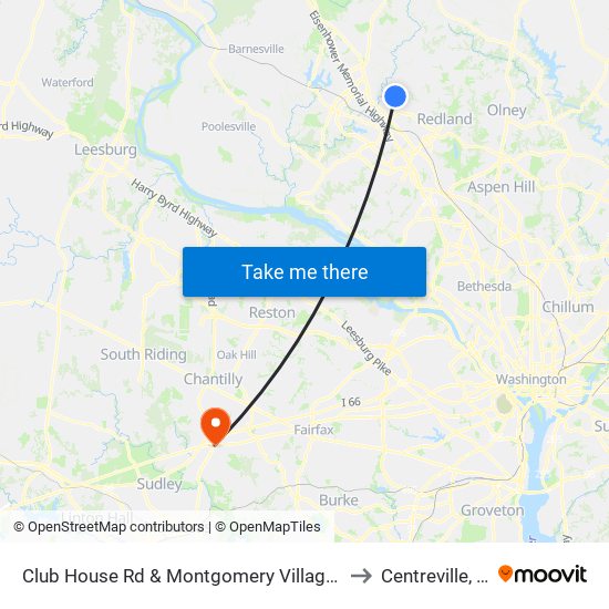 Club House Rd & Montgomery Village Ave to Centreville, VA map