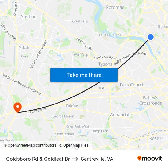 Goldsboro Rd & Goldleaf Dr to Centreville, VA map