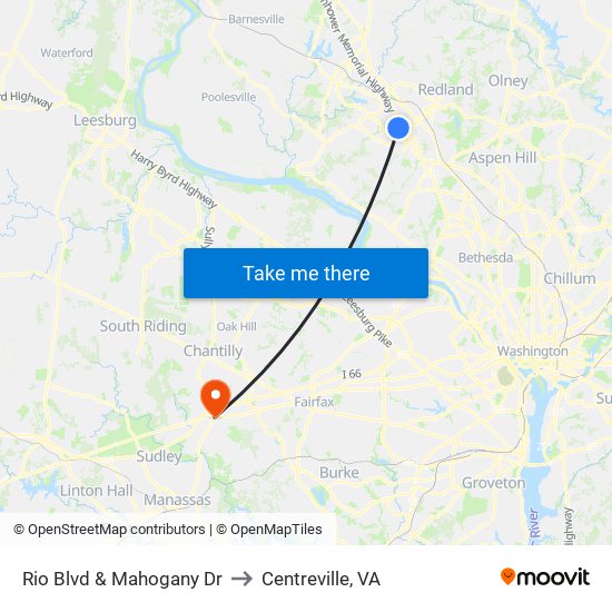 Rio Blvd & Mahogany Dr to Centreville, VA map