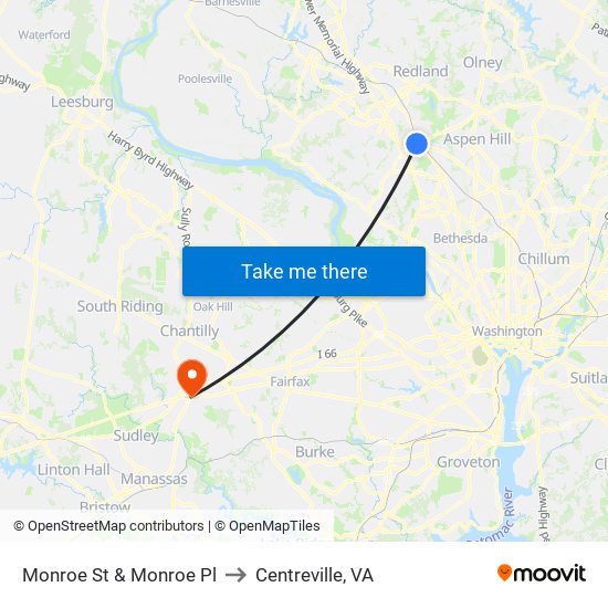 Monroe St & Monroe Pl to Centreville, VA map