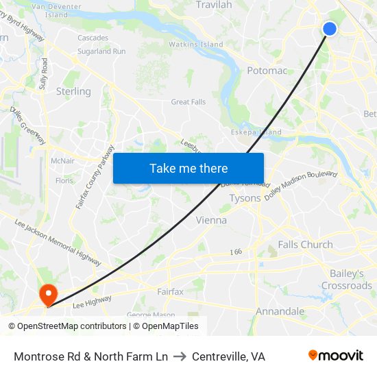 Montrose Rd & North Farm Ln to Centreville, VA map