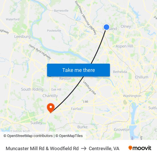 Muncaster Mill Rd & Woodfield Rd to Centreville, VA map
