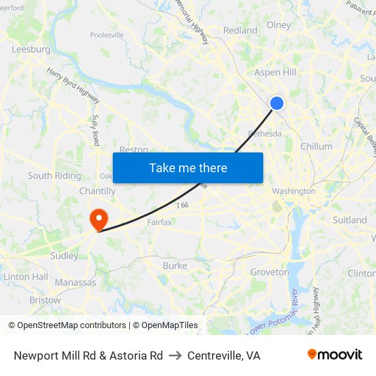 Newport Mill Rd & Astoria Rd to Centreville, VA map