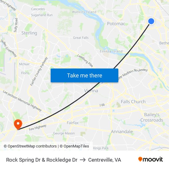 Rock Spring Dr & Rockledge Dr to Centreville, VA map