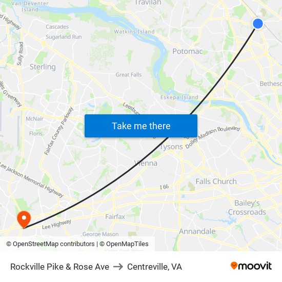 Rockville Pike & Rose Ave to Centreville, VA map