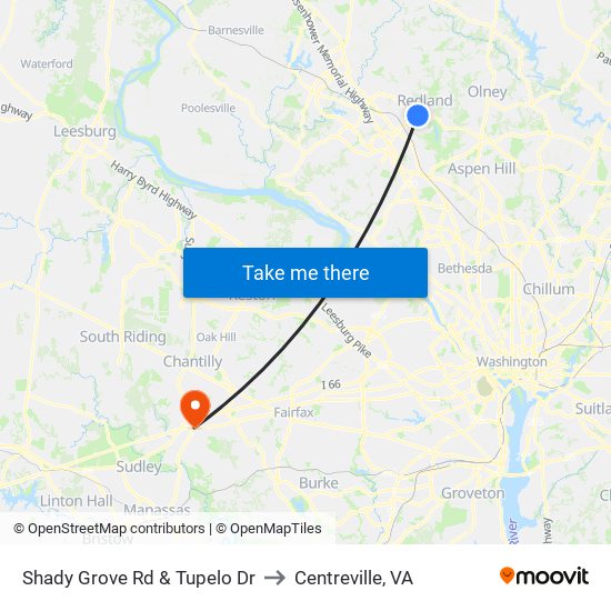 Shady Grove Rd & Tupelo Dr to Centreville, VA map