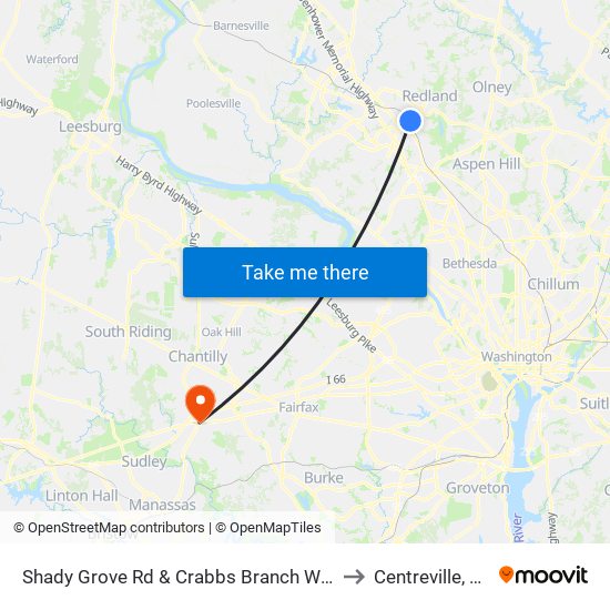 Shady Grove Rd & Crabbs Branch Way to Centreville, VA map