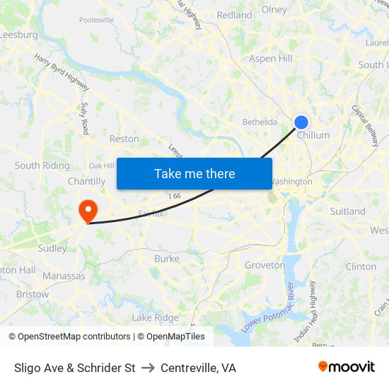 Sligo Ave & Schrider St to Centreville, VA map