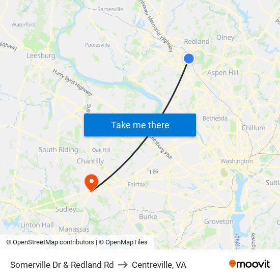 Somerville Dr & Redland Rd to Centreville, VA map