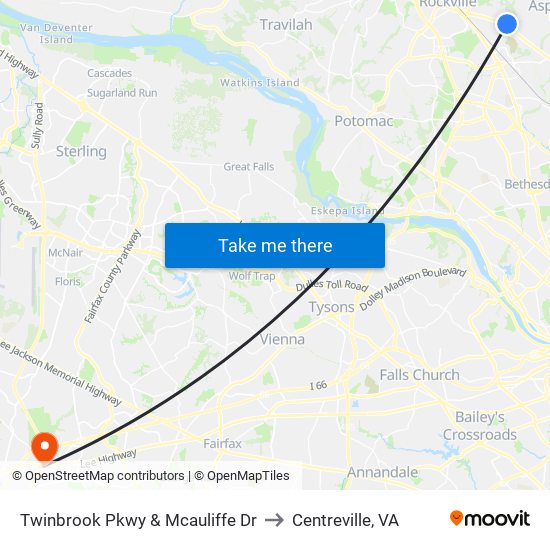 Twinbrook Pkwy & Mcauliffe Dr to Centreville, VA map