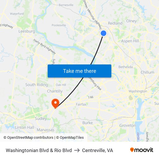 Washingtonian Blvd & Rio Blvd to Centreville, VA map