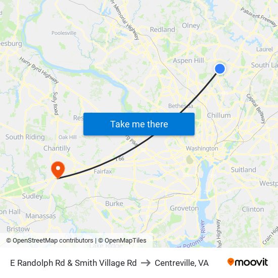 E Randolph Rd & Smith Village Rd to Centreville, VA map