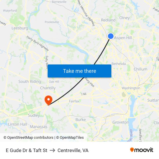 E Gude Dr & Taft St to Centreville, VA map