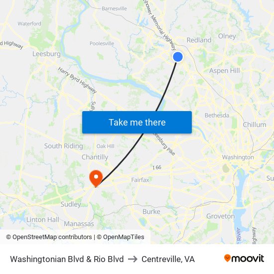 Washingtonian Blvd & Rio Blvd to Centreville, VA map