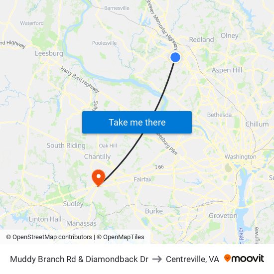 Muddy Branch Rd & Diamondback Dr to Centreville, VA map
