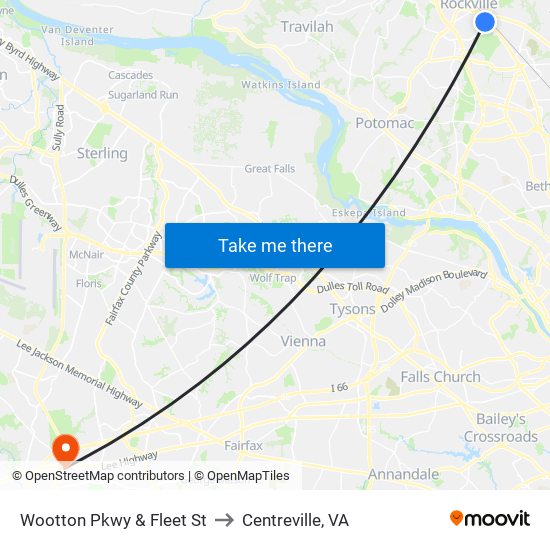 Wootton Pkwy & Fleet St to Centreville, VA map