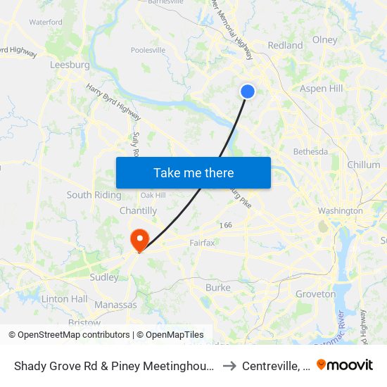 Shady Grove Rd & Piney Meetinghouse Rd to Centreville, VA map