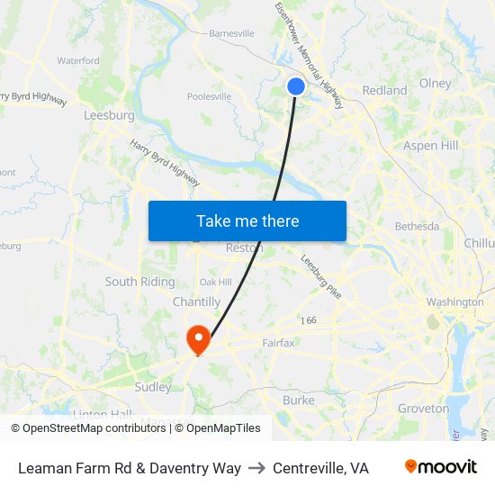 Leaman Farm Rd & Daventry Way to Centreville, VA map