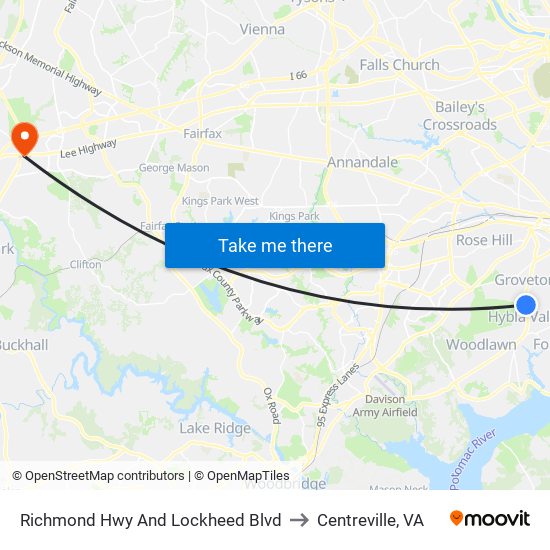 Richmond Hwy And Lockheed Blvd to Centreville, VA map